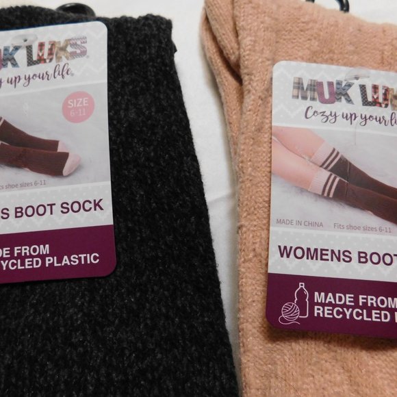 Muk Luks Women's Boot Socks Crew Style 2 Pairs NEW - Picture 2 of 4